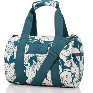 ALOHA collection stubby duffle Blue and White Floral Travel Bag